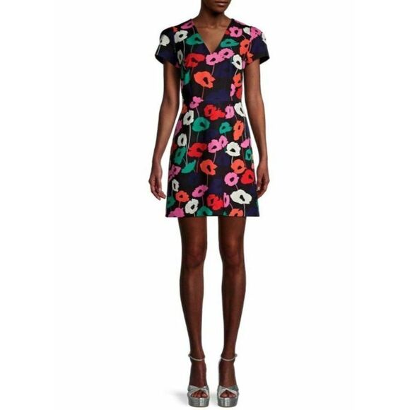 Milly Womens Atalie Sheath Dress Sz 12 MultiColor Poppy Floral Short Sleeve NWT - Picture 2 of 6